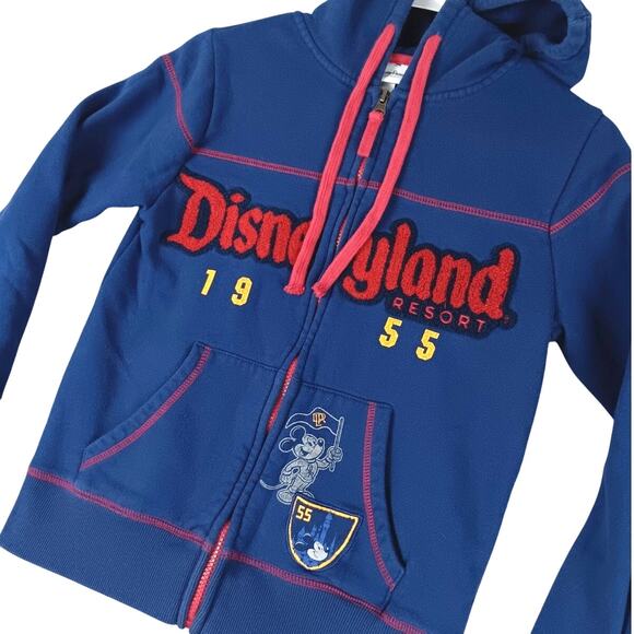 Disney Other - Disney Parks Disneyland Resort Hoodie Youth XS Blue Patched Full Zip 1955